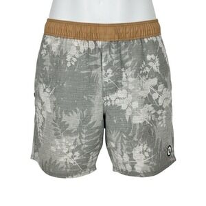 Vuori Mens Small Cape V369 Gray White Floral Print Elastic Waist Shorts